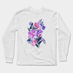 Watercolor Flowers, Purple Bouquet Illustration 13 Long Sleeve T-Shirt